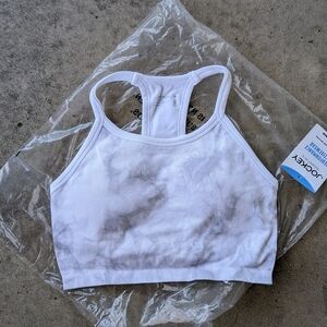 Jockey Essentials White Marbled Racerback Seamfree Jersey Ribbed Sports Bra NWT